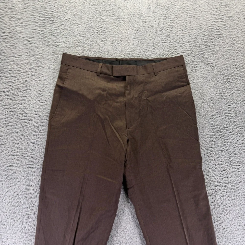 Kenneth Cole Reaction Pant Mens 34x30 Brown Wool Dress Straight Business Stretch